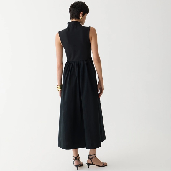 New JCREW Fitted Knit Mockneck Dress with Poplin Skirt - Black BY263 - Picture 3 of 5